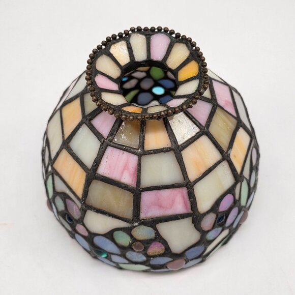 Stained Glass Mosaic Lamp Shade Multicolor Floral Pattern With Iridescent Accent - Picture 2 of 8